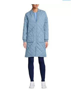 Lands' End Light Blue Quilted Long Puffer Coat